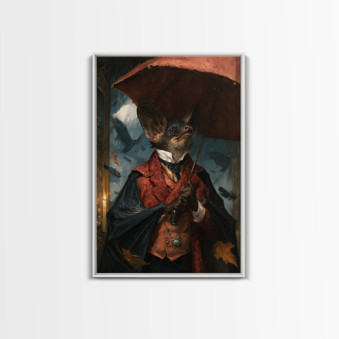 The Bat Umbrella Salesman, Macabre Victorian Decor, Vertical Wall Art, Canvas Print, Gothic Wall Decor, Halloween Portrait Art