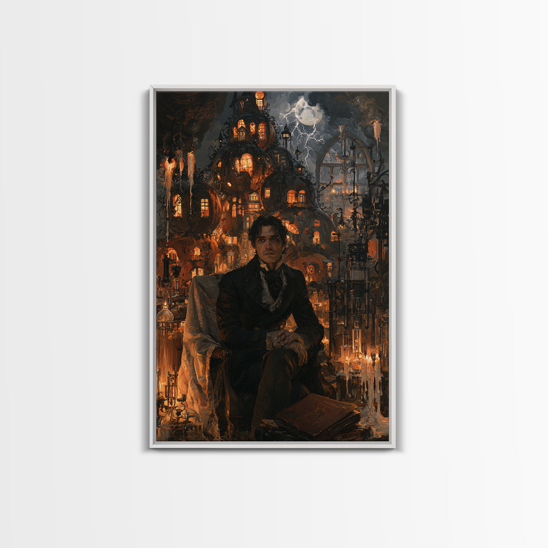 The Pumpkin-House Neighborhood, Macabre Victorian Decor, Vertical Wall Art, Framed Canvas Print, Gothic Wall Decor, Halloween Portrait Art