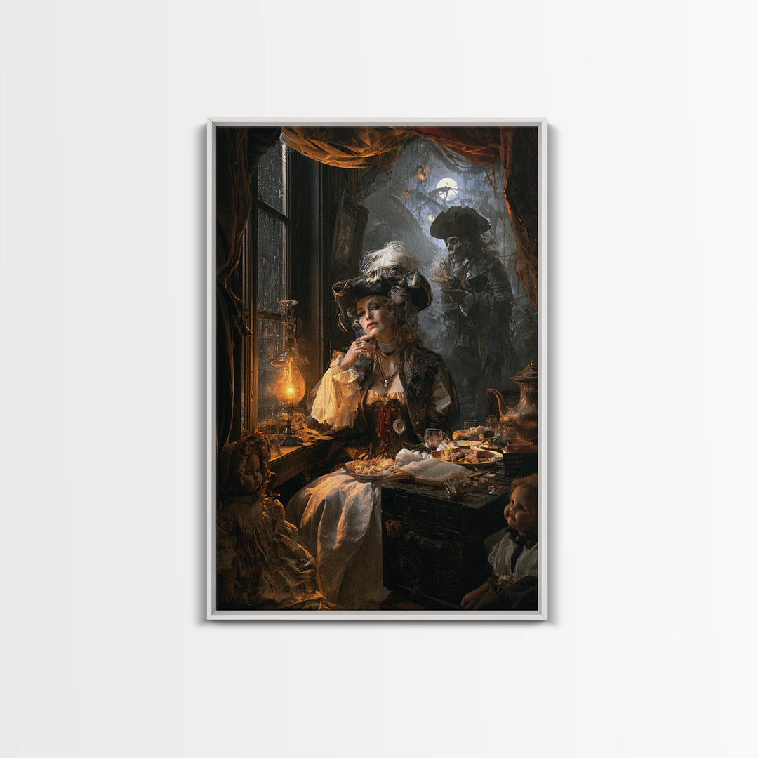 The Ghost Pirate Picnic, Victorian Gothic Art, Vertical Wall Art, Canvas Print, Gothic Wall Decor, Halloween Portrait Art