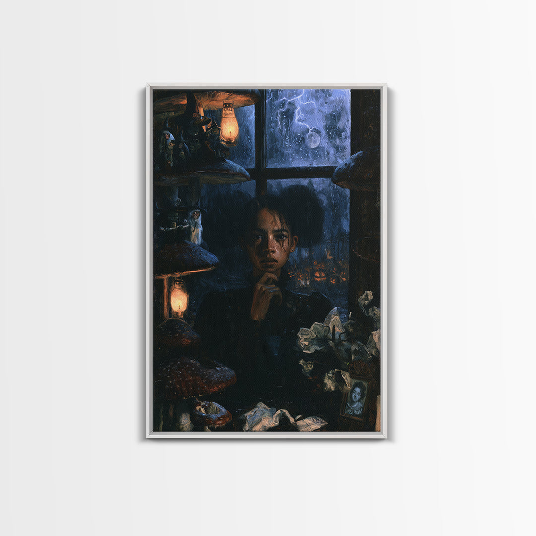 The Moonlit Mushroom Village, Macabre Victorian Decor, Vertical Wall Art, Canvas Print, Gothic Wall Decor, Halloween Portrait Art