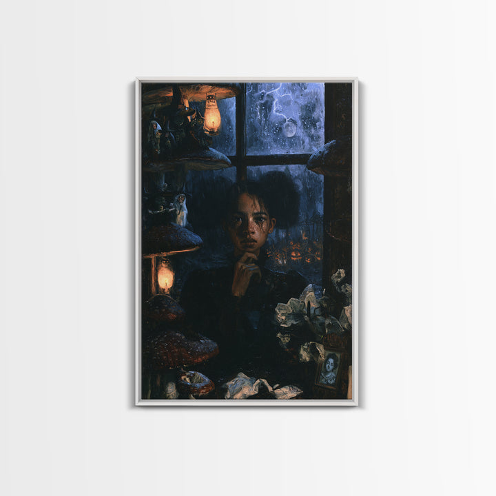The Moonlit Mushroom Village, Macabre Victorian Decor, Vertical Wall Art, Canvas Print, Gothic Wall Decor, Halloween Portrait Art
