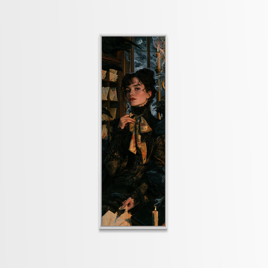 The Raven Post Office, Victorian Gothic Art, Tall Narrow Wall Art, Canvas Print, Gothic Wall Decor, Halloween Portrait Art, Halloween Decor