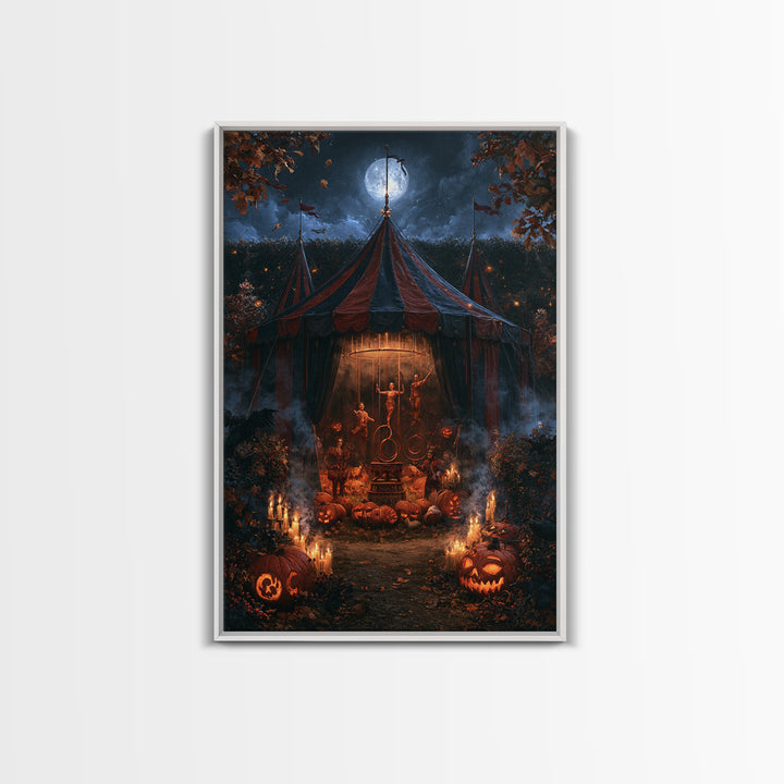 The Jack-O'-Lantern Circus, Macabre Victorian Decor, Vertical Wall Art, Framed Canvas Print, Gothic Wall Decor, Halloween Portrait Art