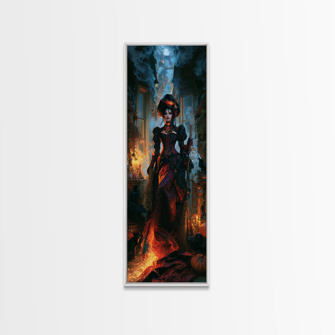 The Cyberpunk Witch, Victorian Horror Portrait, Tall Narrow Wall Art, Canvas Print, Gothic Wall Decor, Halloween Portrait Art
