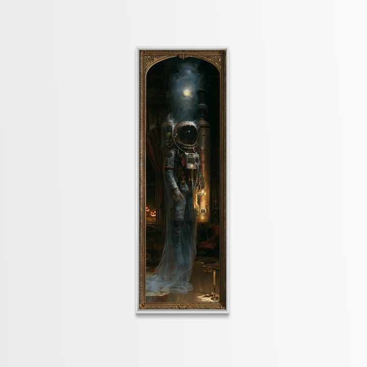The Astronaut Ghost, Victorian Gothic Art, Tall Narrow Wall Art, Framed Canvas Print, Gothic Wall Decor, Halloween Portrait Art