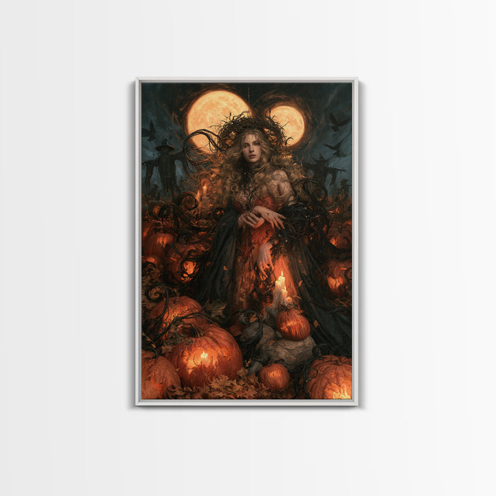 The Alien Pumpkin Patch, Macabre Victorian Decor, Vertical Wall Art, Framed Canvas Print, Gothic Wall Decor, Halloween Portrait Art