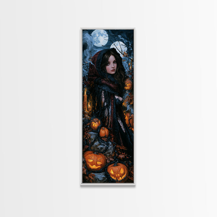 The Alien Pumpkin Patch, Antique Gothic Portrait, Tall Narrow Wall Art, Framed Canvas Print, Gothic Wall Decor, Halloween Portrait Art