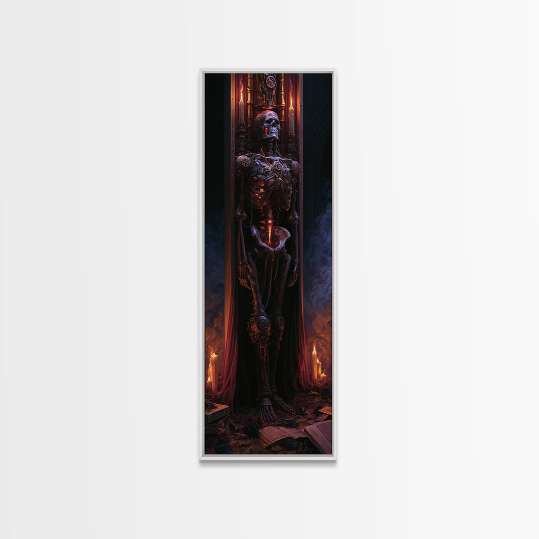 The Biomechanical Skeleton, Victorian Horror Portrait, Tall Narrow Wall Art, Framed Canvas Print, Gothic Wall Decor, Halloween Portrait Art
