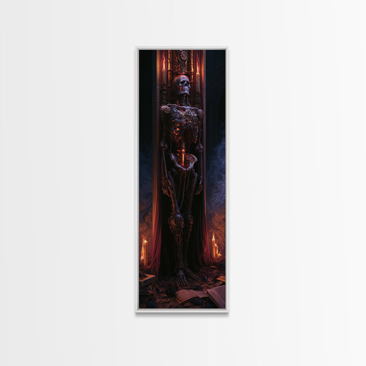 The Biomechanical Skeleton, Victorian Horror Portrait, Tall Narrow Wall Art, Framed Canvas Print, Gothic Wall Decor, Halloween Portrait Art