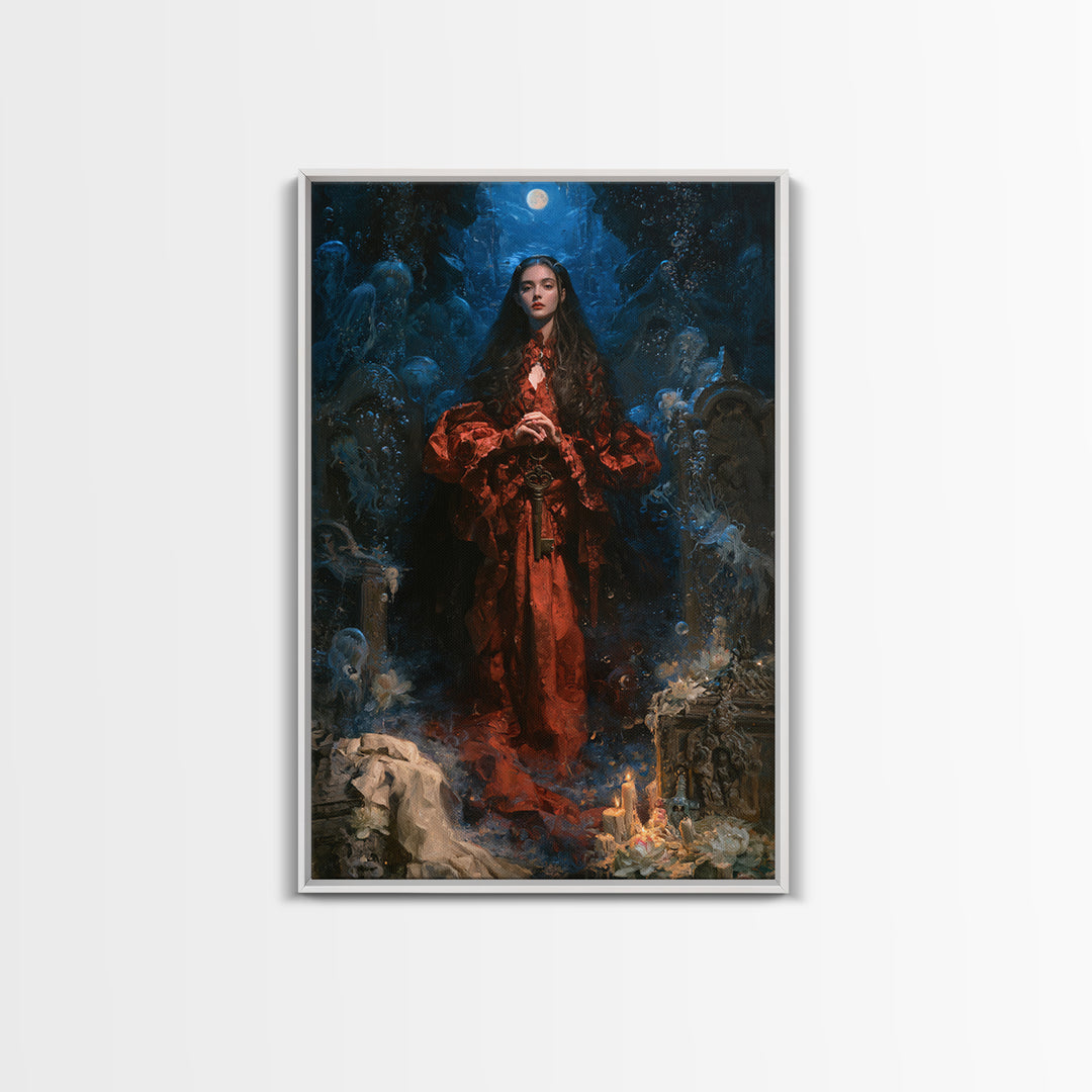 The Underwater Graveyard, Macabre Victorian Decor, Vertical Wall Art, Framed Canvas Print, Gothic Wall Decor, Halloween Portrait Art