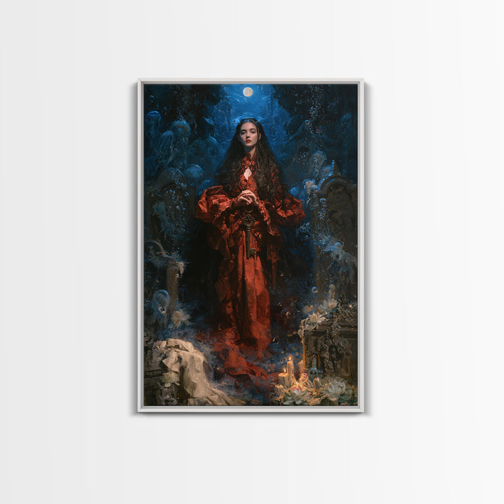 The Underwater Graveyard, Macabre Victorian Decor, Vertical Wall Art, Framed Canvas Print, Gothic Wall Decor, Halloween Portrait Art