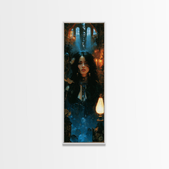 The Underwater Graveyard, Antique Gothic Portrait, Tall Narrow Wall Art, Framed Canvas Print, Gothic Wall Decor, Halloween Portrait Art