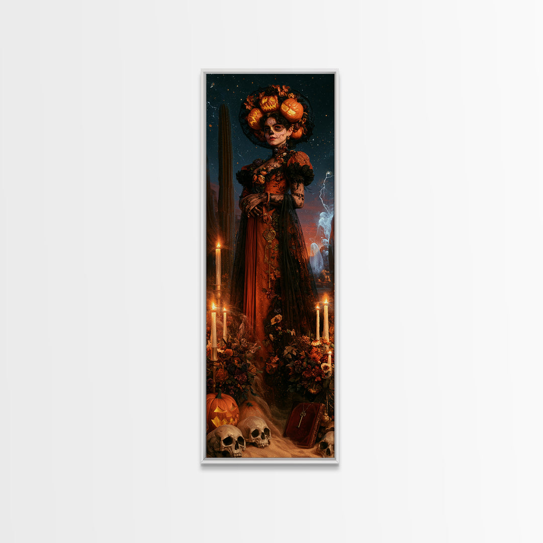 Desert Halloween, Dark Academia Wall Art, Tall Narrow Wall Art, Framed Canvas Print, Gothic Wall Decor, Halloween Portrait Art