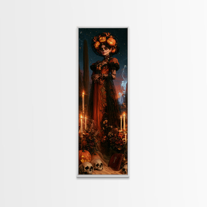 Desert Halloween, Dark Academia Wall Art, Tall Narrow Wall Art, Framed Canvas Print, Gothic Wall Decor, Halloween Portrait Art