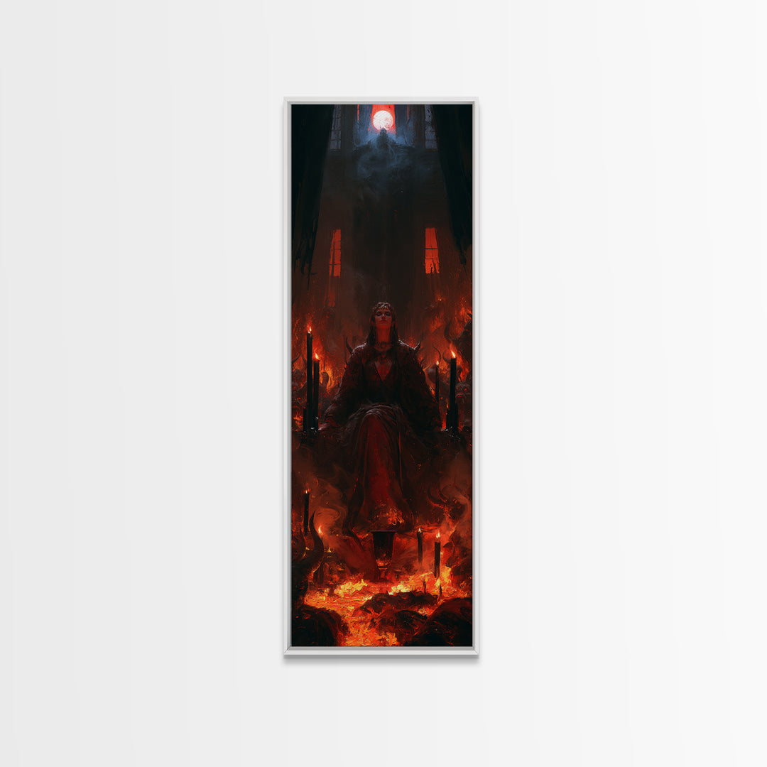 The Volcanic Demon Festival, Victorian Horror Portrait, Tall Narrow Wall Art, Framed Canvas Print, Gothic Wall Decor, Halloween Portrait Art