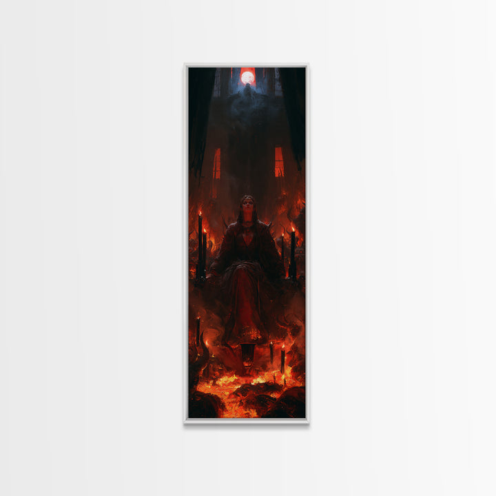 The Volcanic Demon Festival, Victorian Horror Portrait, Tall Narrow Wall Art, Framed Canvas Print, Gothic Wall Decor, Halloween Portrait Art