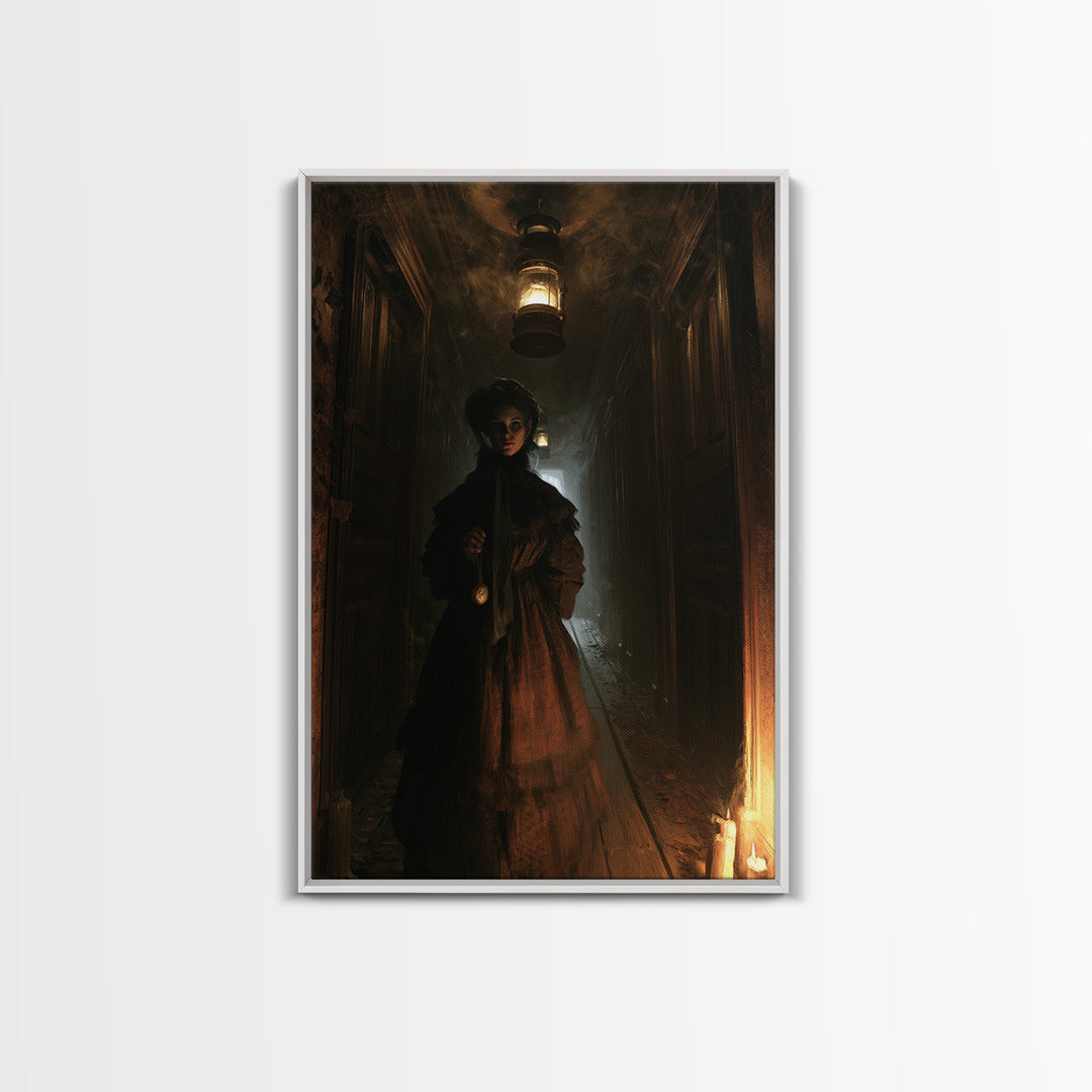 The Infinite Hallway, Dark Academia Wall Art, Vertical Wall Art, Canvas Print, Gothic Wall Decor, Halloween Portrait Art, Halloween Wall Art