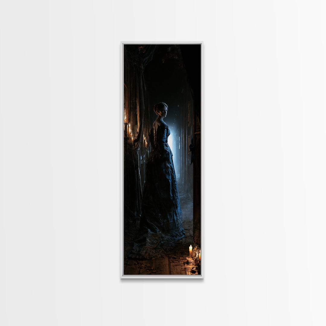 The Infinite Hallway, Dark Academia Wall Art, Tall Narrow Wall Art, Framed Canvas Print, Gothic Wall Decor, Halloween Portrait Art