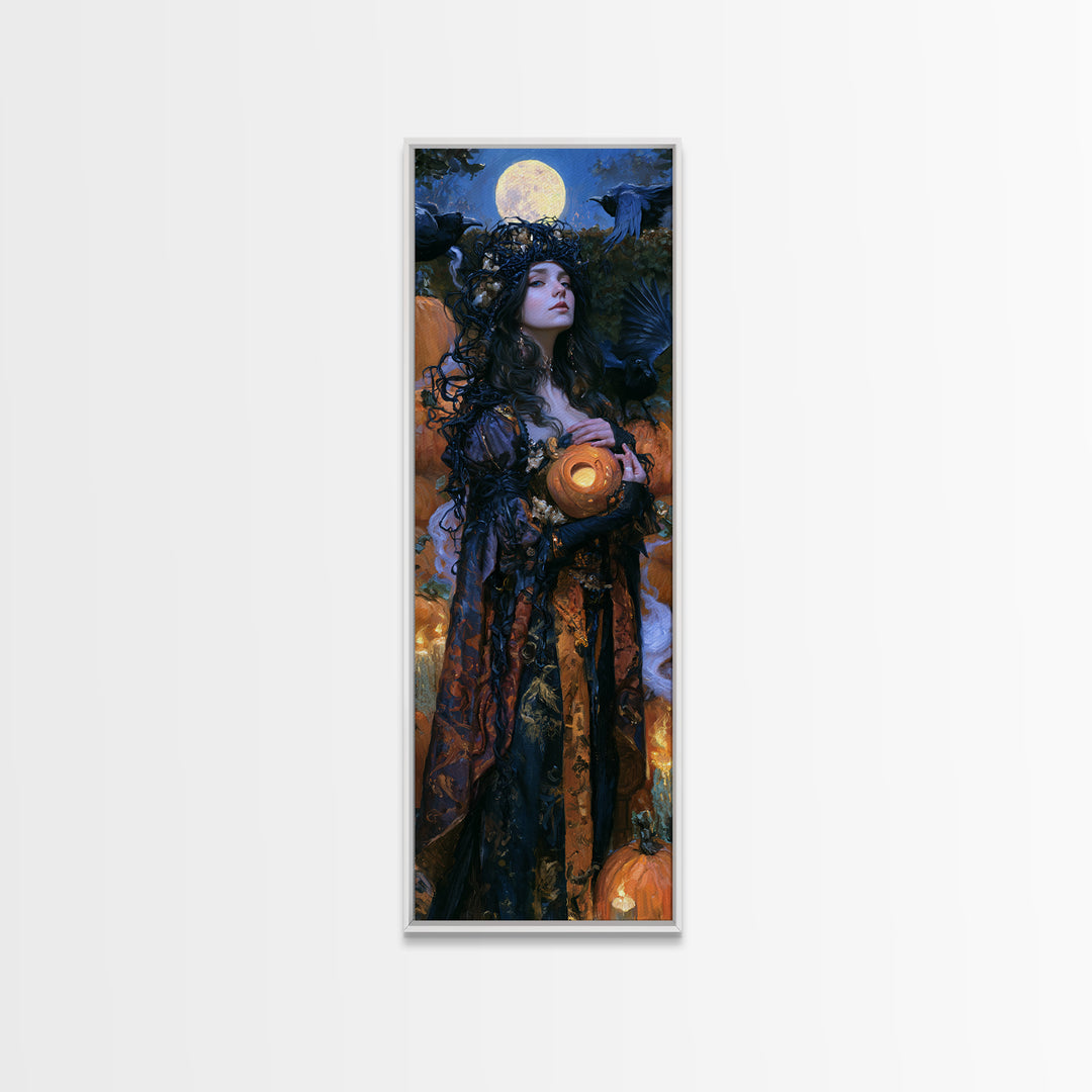 The Moon Inside A Pumpkin, Victorian Horror Portrait, Tall Narrow Wall Art, Framed Canvas Print, Gothic Wall Decor, Halloween Portrait Art