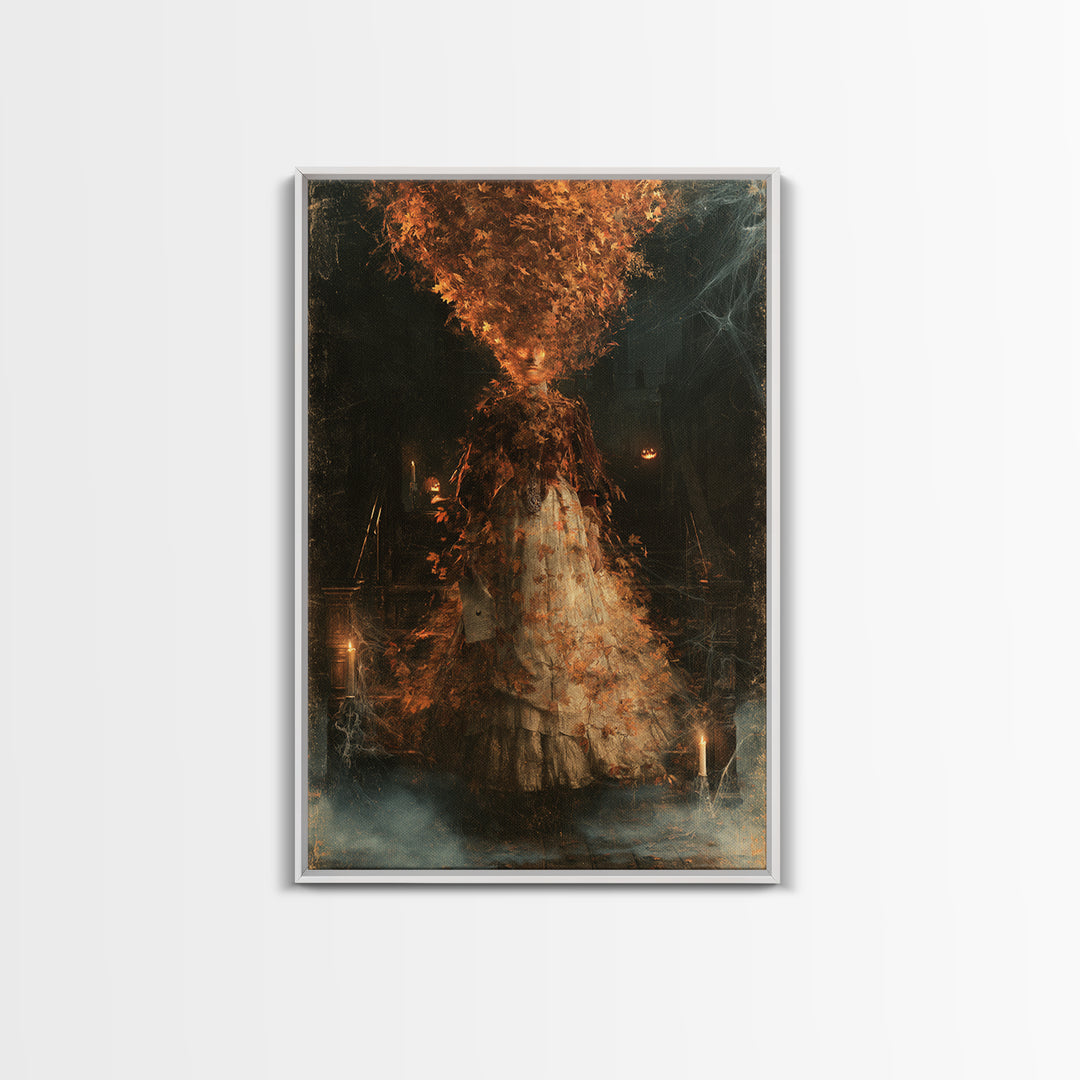The Autumn-Leaf Ghost, Victorian Gothic Art, Vertical Wall Art, Canvas Print, Gothic Wall Decor, Halloween Portrait Art, Macabre Wall Art