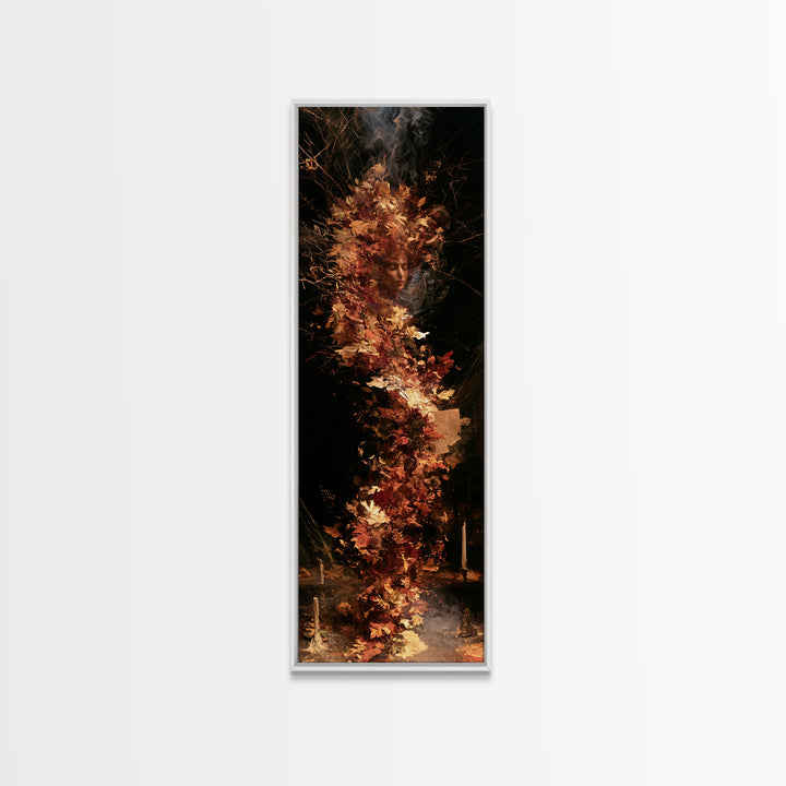 The Autumn-Leaf Ghost, Victorian Gothic Art, Tall Narrow Wall Art, Framed Canvas Print, Gothic Wall Decor, Halloween Portrait Art
