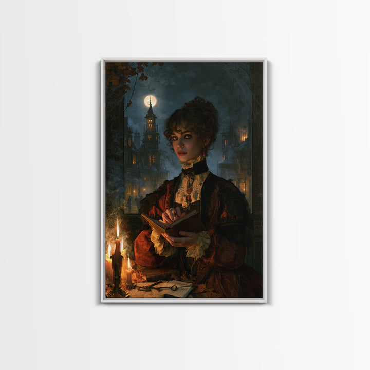 The Town Where Shadows Live, Victorian Horror Portrait, Vertical Wall Art, Canvas Print, Gothic Wall Decor, Halloween Portrait Art