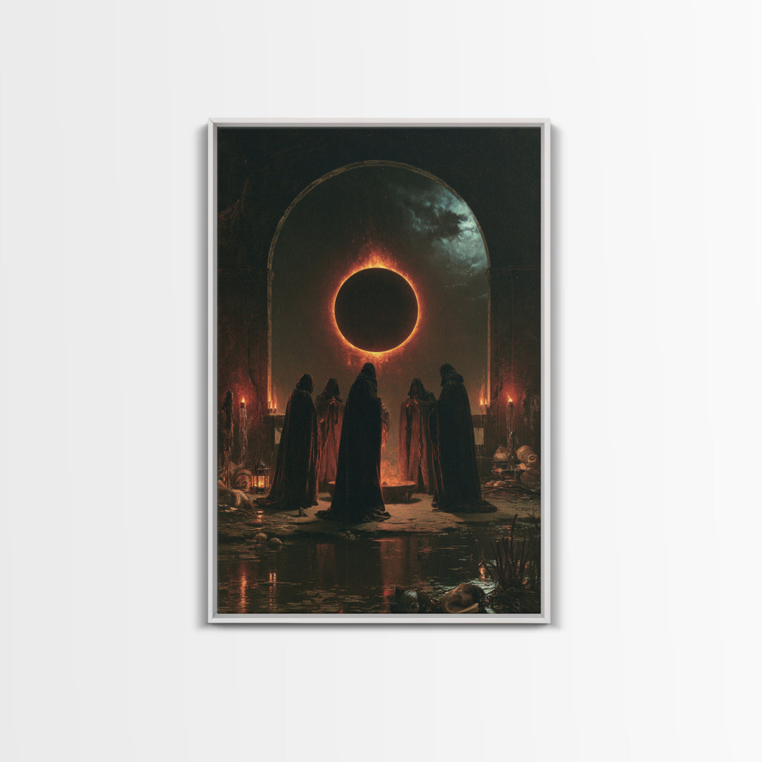 The Eclipse Summoning, Victorian Horror Portrait, Vertical Wall Art, Canvas Print, Gothic Wall Decor, Halloween Portrait Art