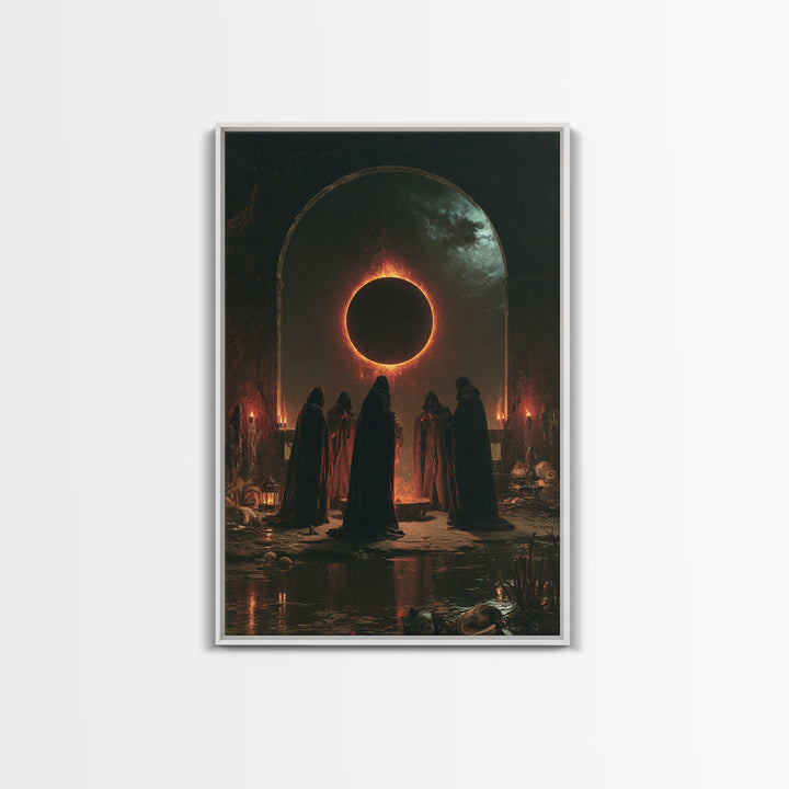 The Eclipse Summoning, Victorian Horror Portrait, Vertical Wall Art, Canvas Print, Gothic Wall Decor, Halloween Portrait Art