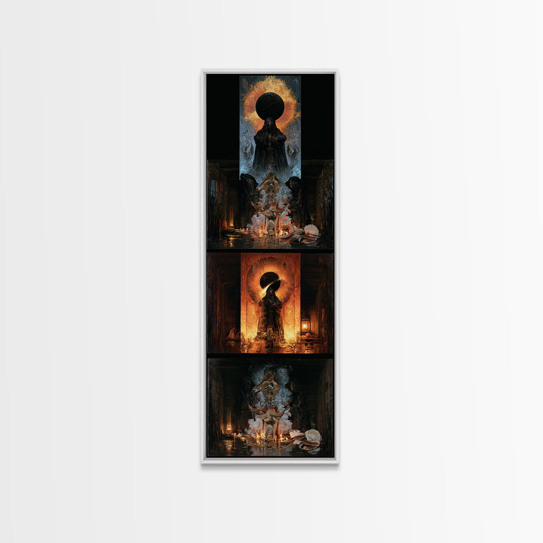 The Eclipse Summoning, Victorian Horror Portrait, Tall Narrow Wall Art, Framed Canvas Print, Gothic Wall Decor, Halloween Portrait Art