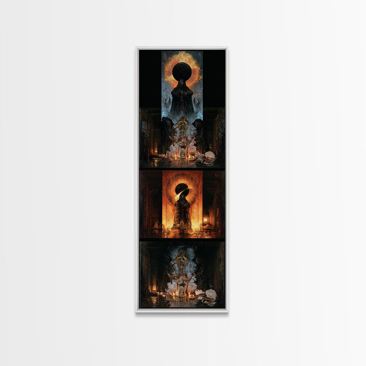 The Eclipse Summoning, Victorian Horror Portrait, Tall Narrow Wall Art, Framed Canvas Print, Gothic Wall Decor, Halloween Portrait Art