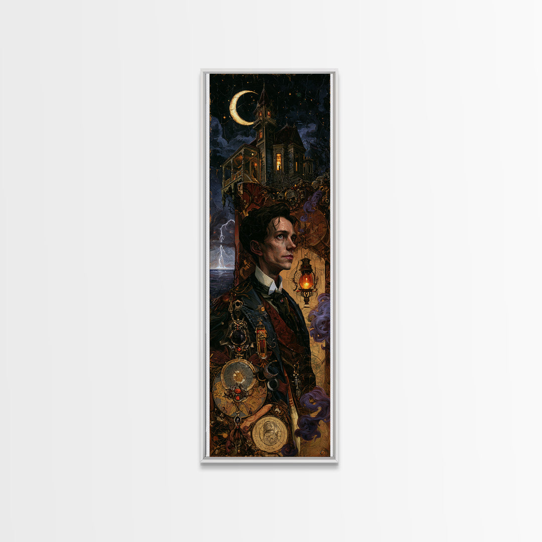 The Last House At The World'S Edge, Victorian Horror Portrait, Tall Narrow Wall Art, Framed Canvas Print, Gothic Wall Decor