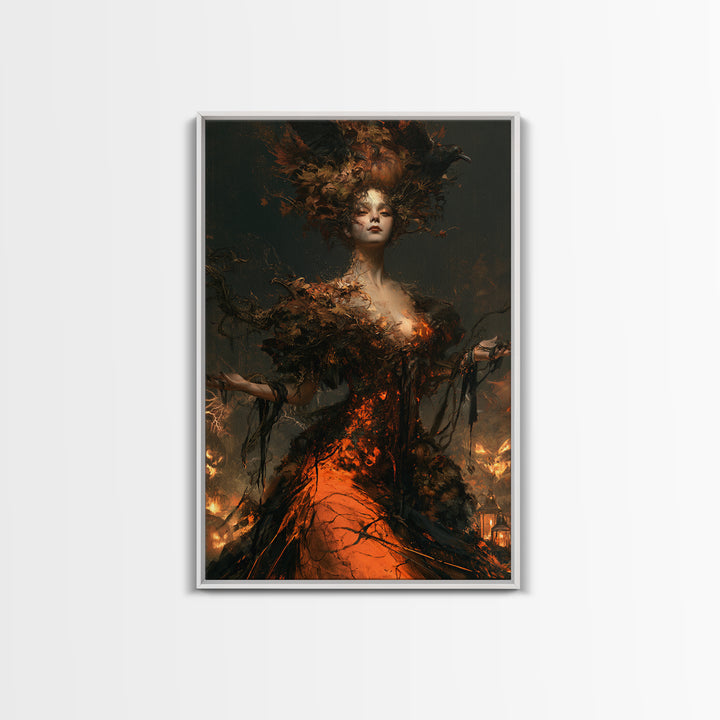 The Personification Of October, Victorian Gothic Art, Vertical Wall Art, Framed Canvas Print, Gothic Wall Decor, Halloween Portrait Art