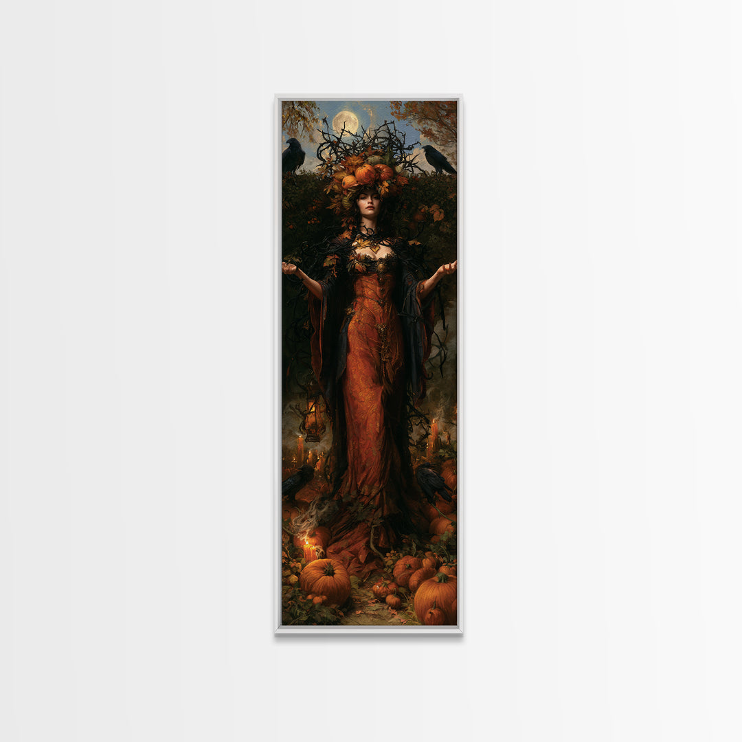 The Personification Of October, Antique Gothic Portrait, Tall Narrow Wall Art, Canvas Print, Gothic Wall Decor, Halloween Portrait Art