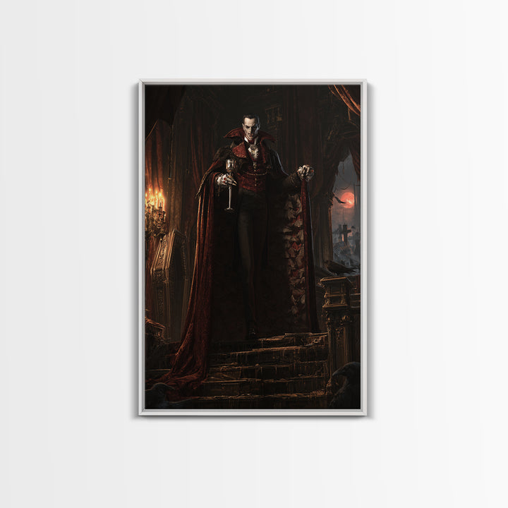 The Crimson Count Of Hollow Keep, Victorian Gothic Art, Vertical Wall Art, Framed Canvas Print, Gothic Wall Decor, Halloween Portrait Art