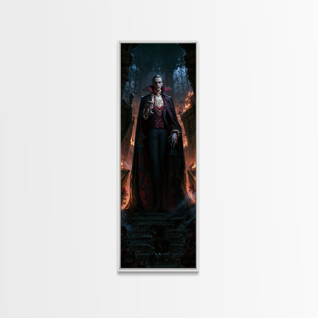 The Crimson Count Of Hollow Keep, Macabre Victorian Decor, Tall Narrow Wall Art, Canvas Print, Gothic Wall Decor, Halloween Portrait Art