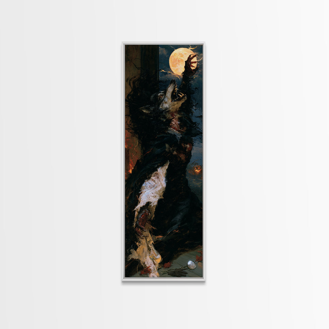 The Widow Wolf Of Briar Moon, Antique Gothic Portrait, Tall Narrow Wall Art, Framed Canvas Print, Gothic Wall Decor, Halloween Portrait Art