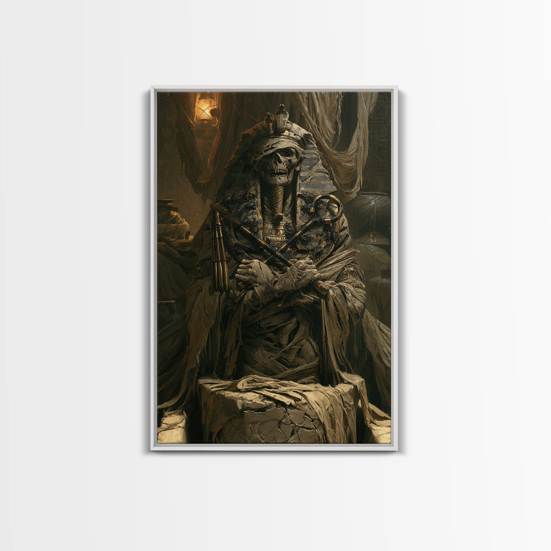 The Pharaoh Of Dustbound Silence, Victorian Horror Portrait, Vertical Wall Art, Framed Canvas Print, Gothic Wall Decor, Dark Fantasy Art
