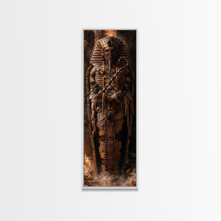 The Pharaoh Of Dustbound Silence, Antique Gothic Portrait, Tall Narrow Wall Art, Framed Canvas Print, Gothic Wall Decor, Gothic Home Decor