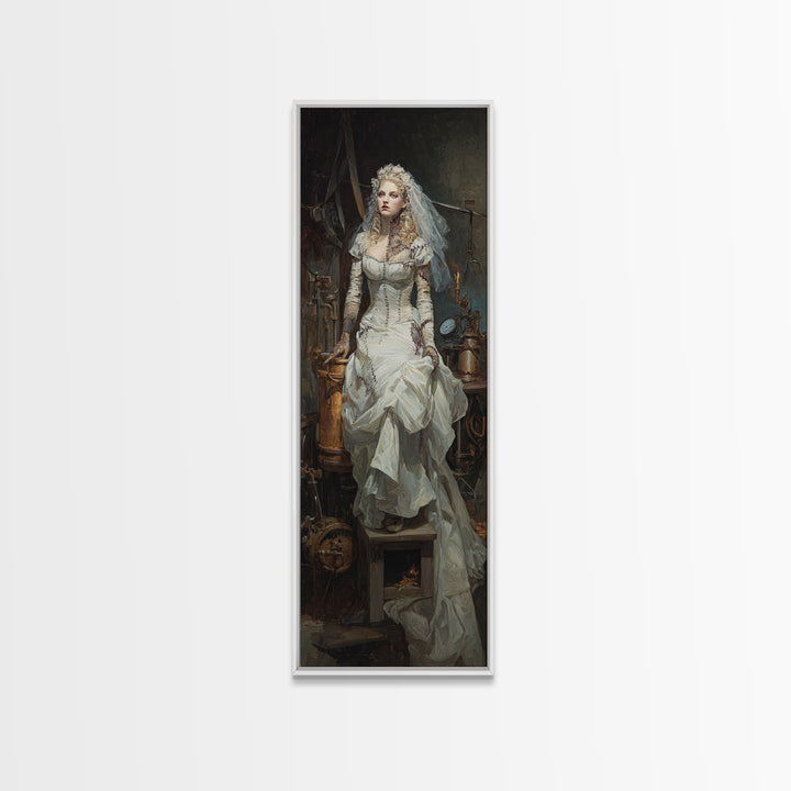 The Stitched Bride Of Thunder Hall, Macabre Victorian Decor, Tall Narrow Wall Art, Framed Canvas Print, Gothic Wall Decor, Spooky Wall Decor