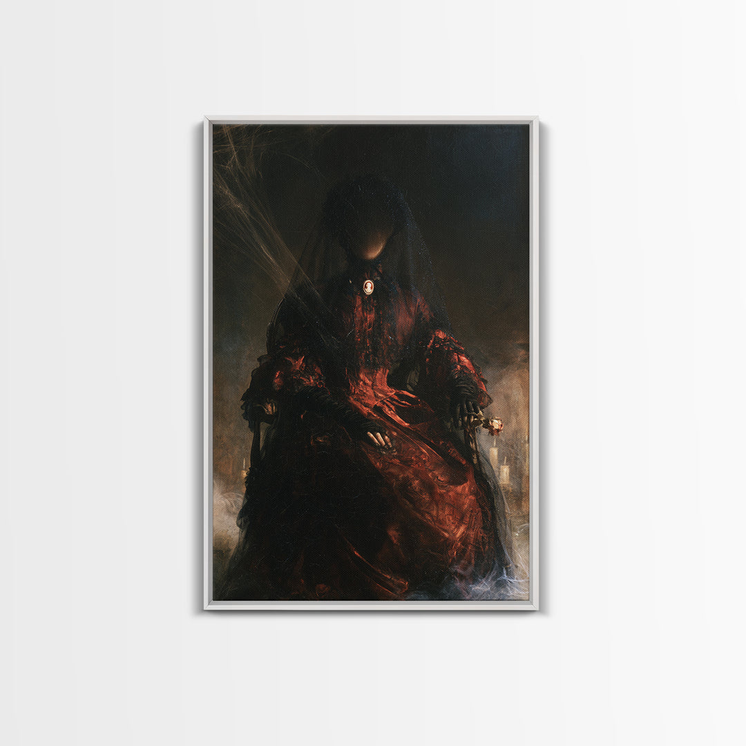 The Invisible Mourner Of Glass House, Dark Academia Wall Art, Vertical Wall Art, Canvas Print, Gothic Wall Decor, Halloween Portrait Art