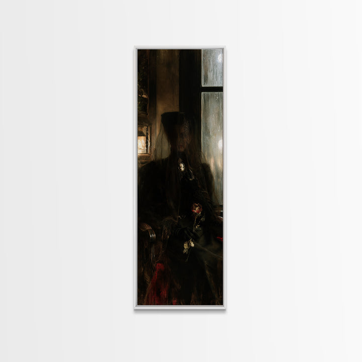 The Invisible Mourner Of Glass House, Macabre Victorian Decor, Tall Narrow Wall Art, Canvas Print, Gothic Wall Decor, Halloween Portrait Art