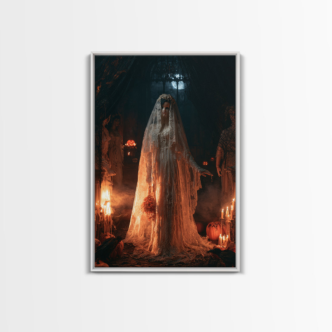 The Wax Bride Of Mourning Hall, Antique Gothic Portrait, Vertical Wall Art, Framed Canvas Print, Gothic Wall Decor, Halloween Portrait Art