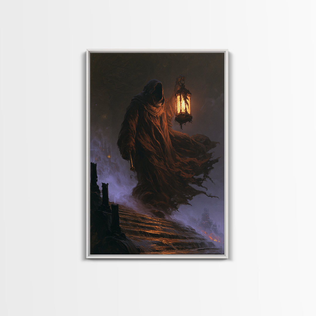 The Lantern-Bearer Of R’Lyeh, Victorian Horror Portrait, Vertical Wall Art, Canvas Print, Gothic Wall Decor, Halloween Portrait Art
