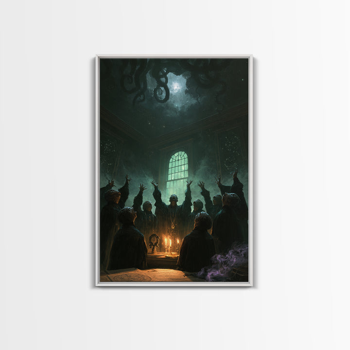The Choir Of Deepwater Acolytes, Victorian Gothic Art, Vertical Wall Art, Framed Canvas Print, Gothic Wall Decor, Halloween Portrait Art