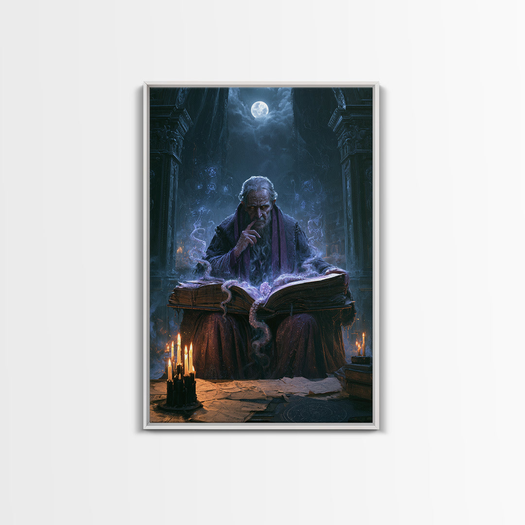 The Librarian Of Forbidden Tides, Antique Gothic Portrait, Vertical Wall Art, Framed Canvas Print, Gothic Wall Decor, Halloween Portrait Art