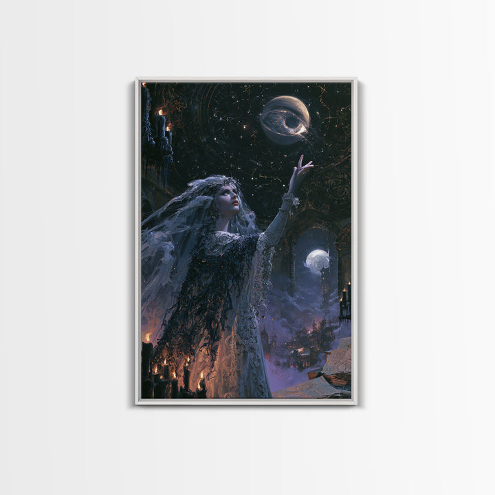 The Bride Of The Abyssal Moon, Dark Academia Wall Art, Vertical Wall Art, Framed Canvas Print, Gothic Wall Decor, Halloween Portrait Art
