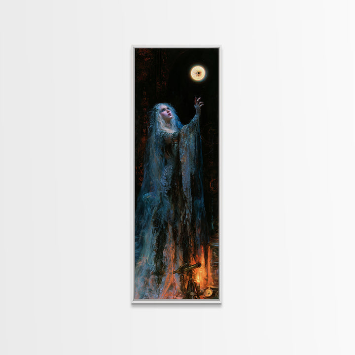 The Bride Of The Abyssal Moon, Antique Gothic Portrait, Tall Narrow Wall Art, Canvas Print, Gothic Wall Decor, Halloween Portrait Art
