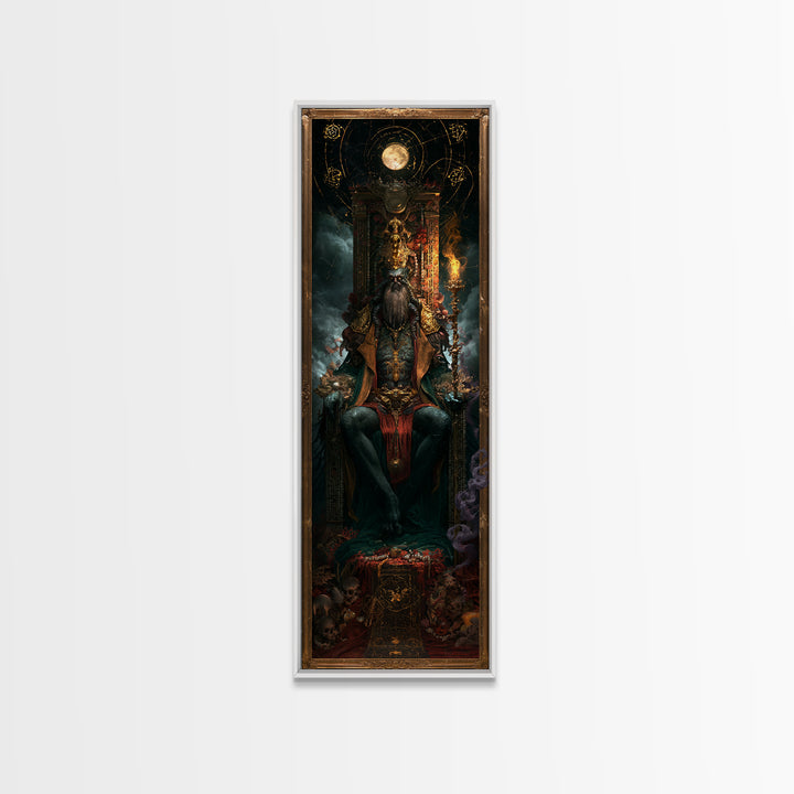 The Watcher In The Coral Throne, Macabre Victorian Decor, Tall Narrow Wall Art, Framed Canvas Print, Gothic Wall Decor, Macabre Wall Art