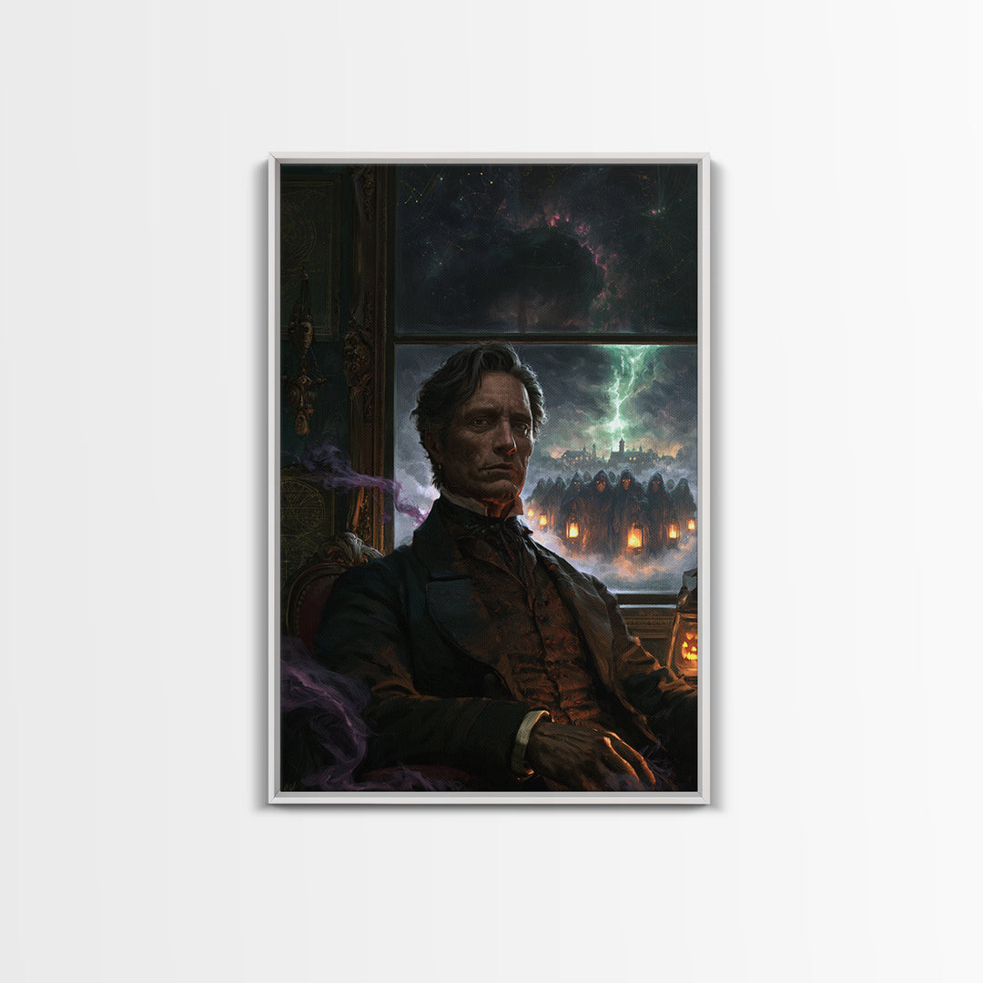 The Innsmouth Lantern Procession, Antique Gothic Portrait, Vertical Wall Art, Canvas Print, Gothic Wall Decor, Halloween Portrait Art