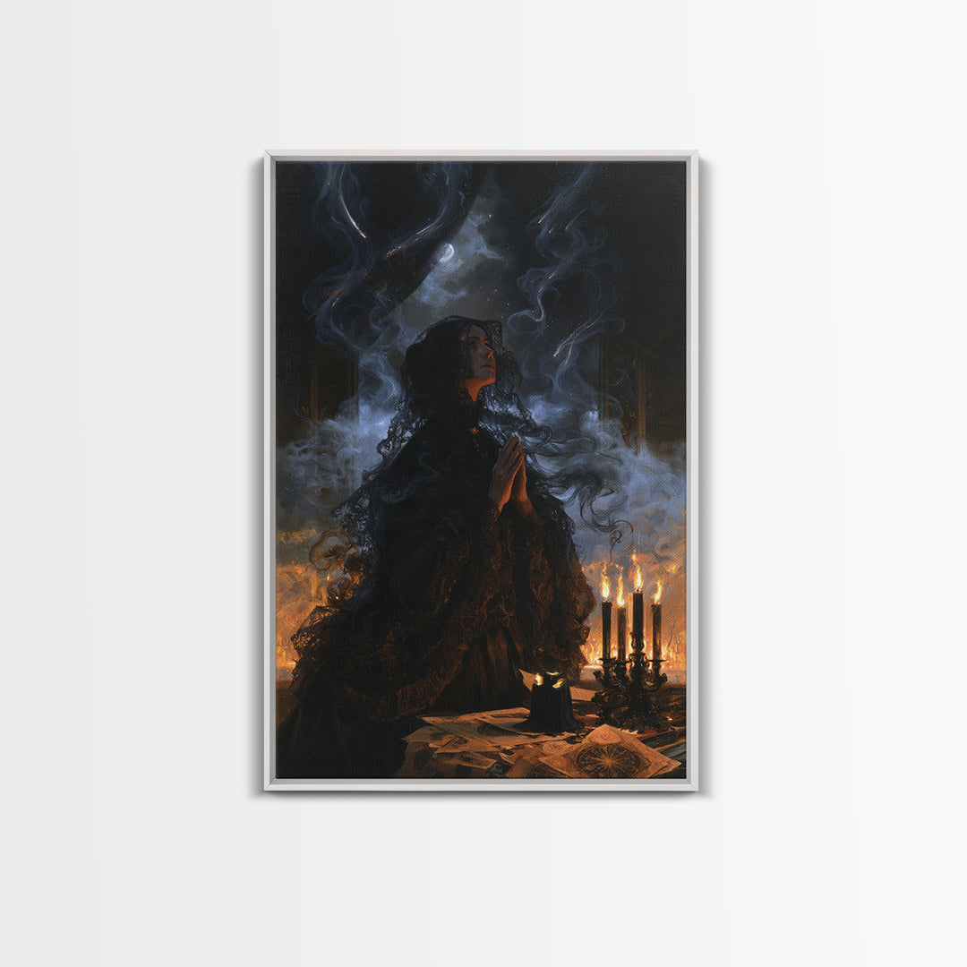 The Widow Of The Whispering Comet, Victorian Cosmic Horror, Vertical Wall Art, Framed Canvas Print, Gothic Wall Decor, Gothic Home Decor